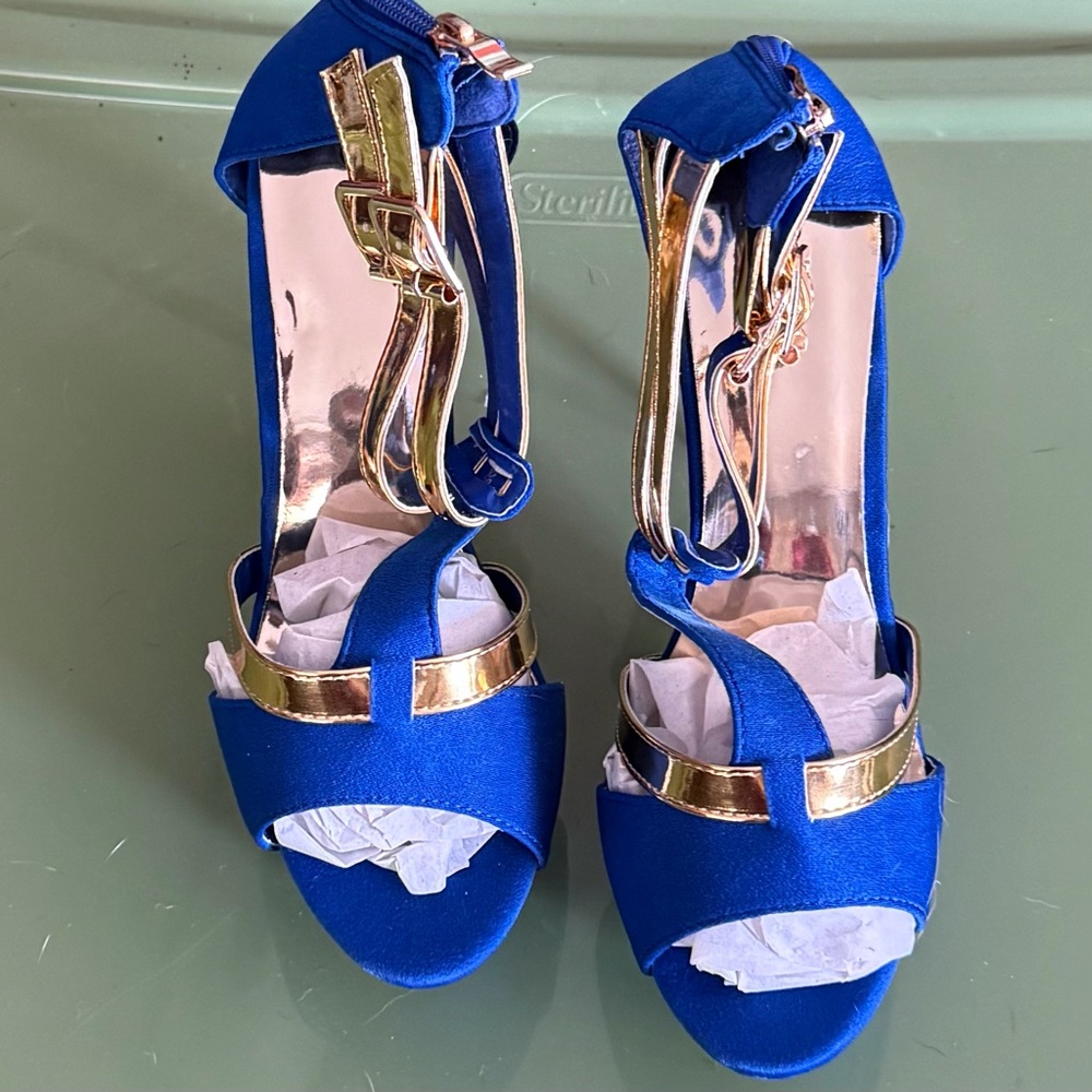 Elegant Blue and Gold Women's Heels